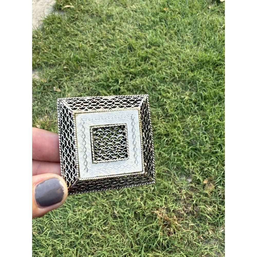 Silver Tone Filigree Statement Brooch Ornate 2” READ